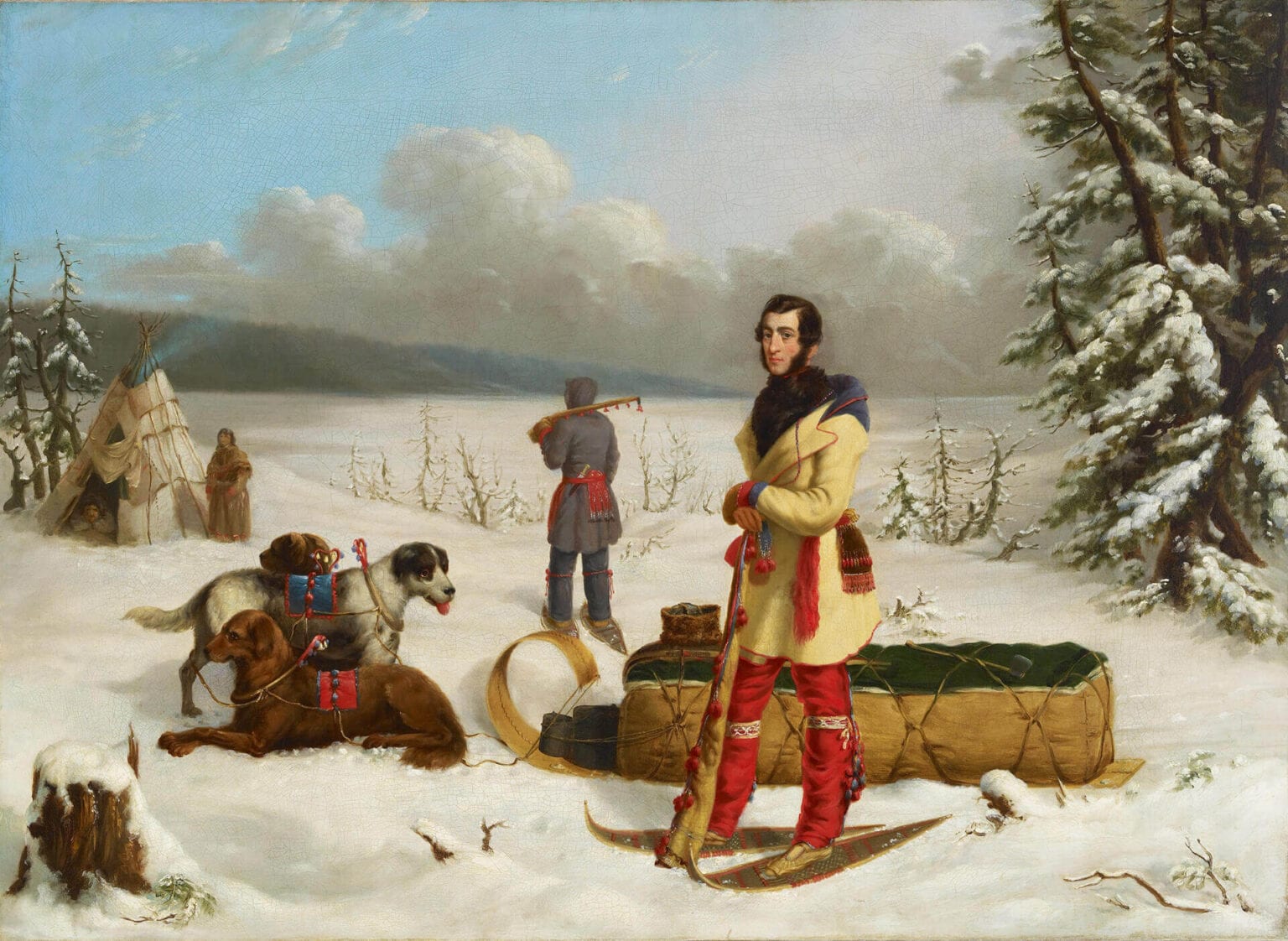 Two Athabascan gun cases in a painting by Canadian painter Paul Kane.